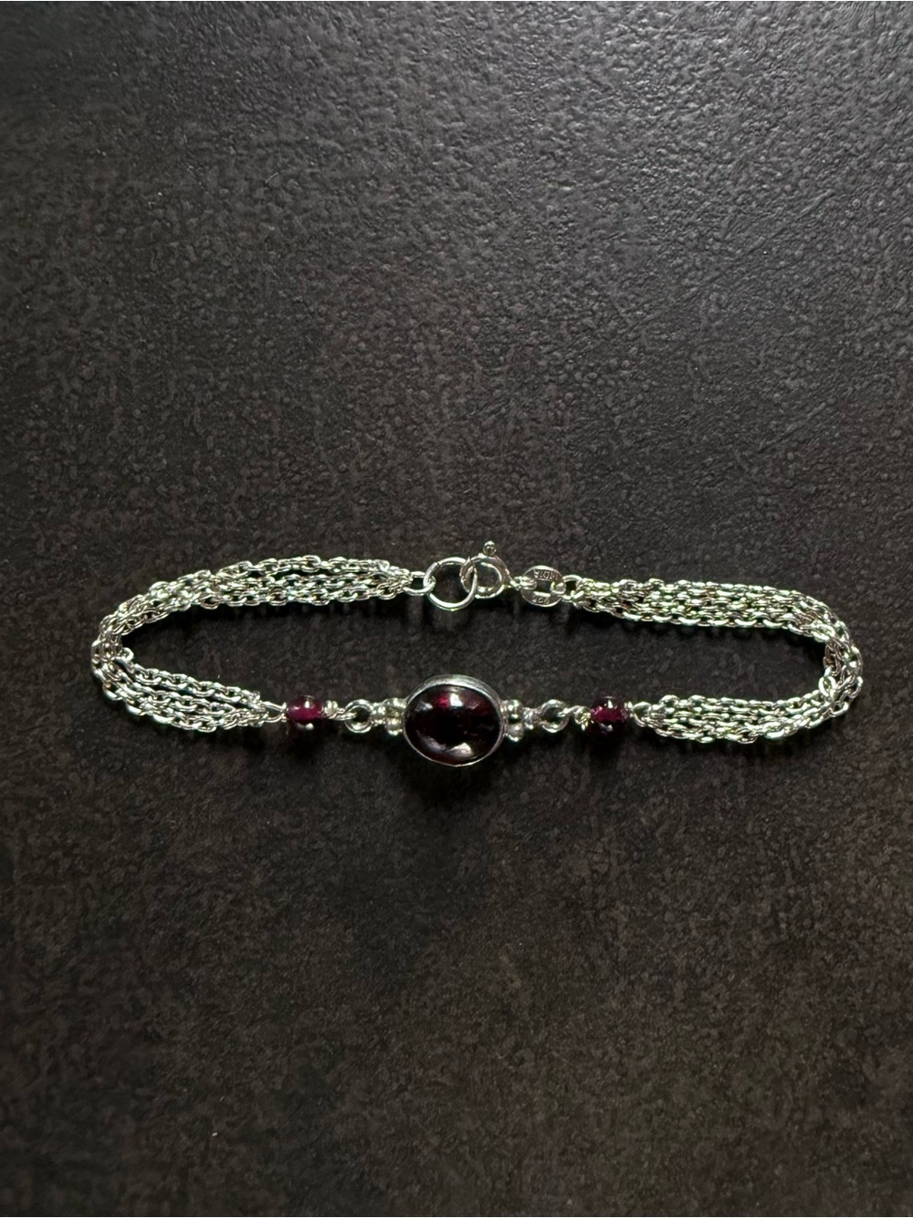 Delicate Sterling Silver Multi-Chain Bracelet with Bezel Set Amethyst Cabochon - Picture 6 of 6